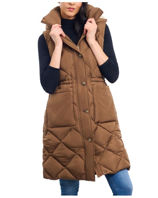 Lucky Brand Brown Long Quilted Anorak Puffer Vest