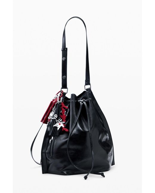 Desigual Black Medium Shiny Backpack, Polyurethane