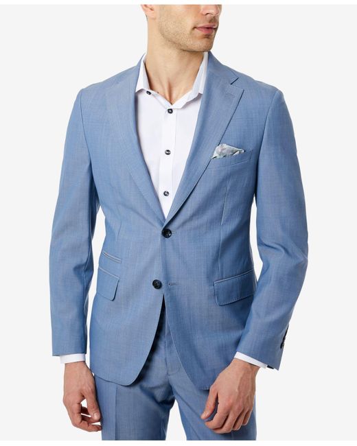 Tallia Wool Slimfit Chambray Suit Separate Jacket in Light Blue (Blue