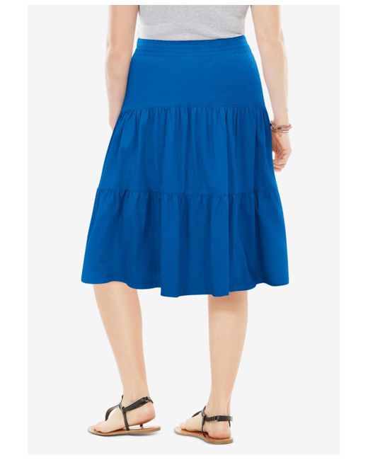 Woman Within Blue Within Elastic-waist Knit Tiered Skirt