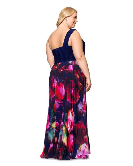 Xscape Red Plus Size One-shoulder Pleated Gown