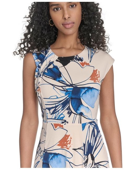 Calvin Klein Blue Printed Sleeveless A-line Dress