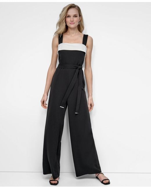 DKNY White Belted Buckle-strap Jumpsuit