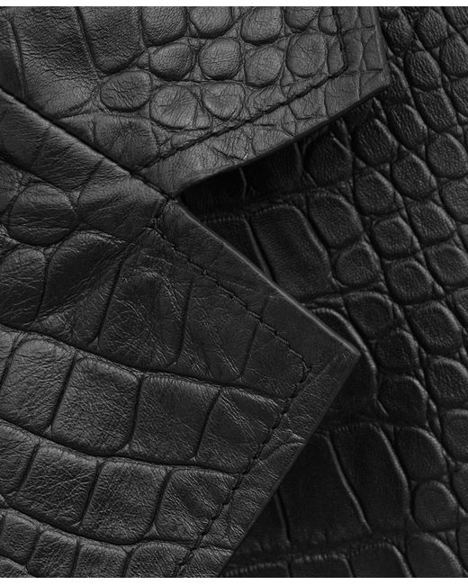 Mango Black Leather Crocodile-effect Coat