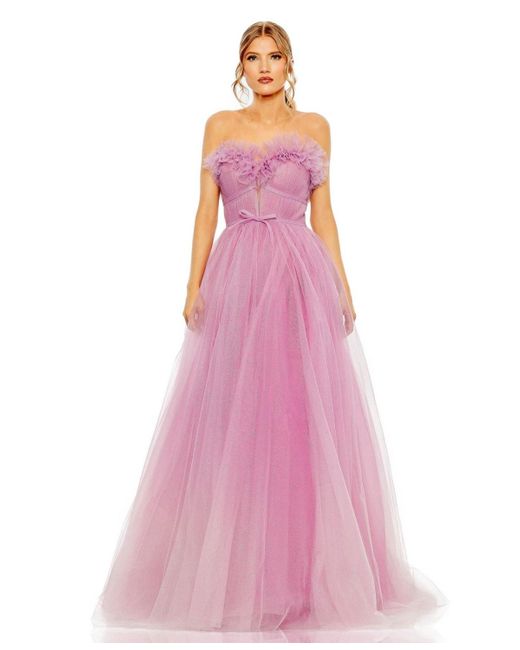 Mac Duggal Pink Strapless Glitter Tulle Gown