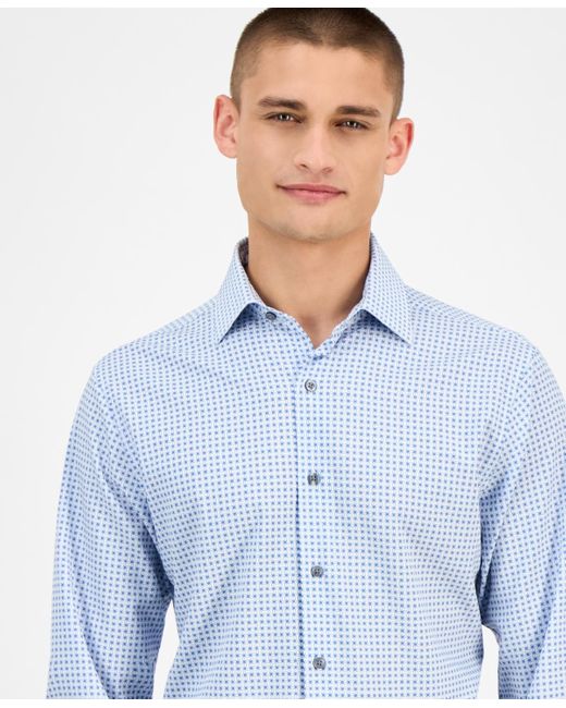 Alfani Men's Blue Slim-fit Long Sleeve Geo Pattern Button-front Performance Dress Shirt Alfani Men's Blue Slim-fit Long Sleeve Geo Pattern Button-front Performance Dress Shirt
