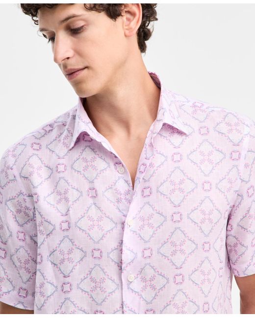 Club Room White Reno Short Sleeve Medallion Print Button-front Shirt for men