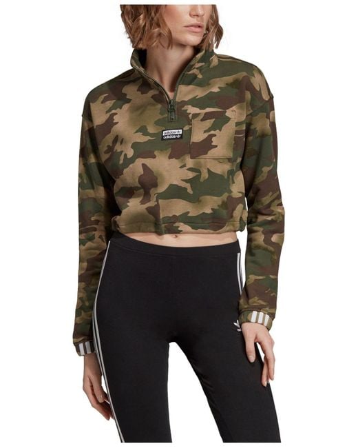 adidas Cotton Camo Cropped Half-zip Sweatshirt in Natural | Lyst