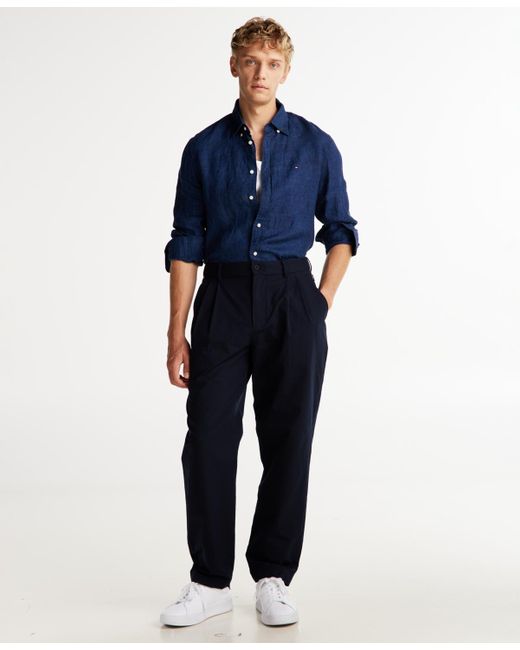 Tommy Hilfiger Blue Regular-fit Pigment-dyed Linen Shirt for men