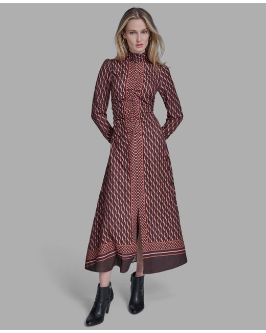 BCBGMAXAZRIA Long Sleeve Mock Neck Midi Dress in Brown | Lyst BCBGMAXAZRIA Long Sleeve Mock Neck Midi Dress in Brown | Lyst