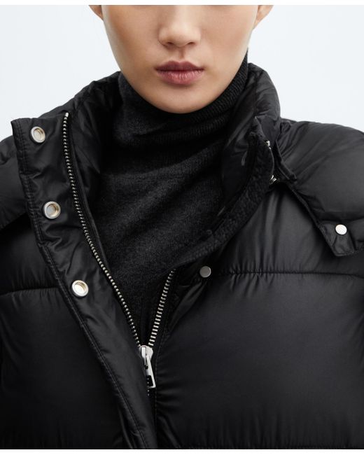 Mango Hooded Waterrepellent Quilted Jacket in Black Lyst