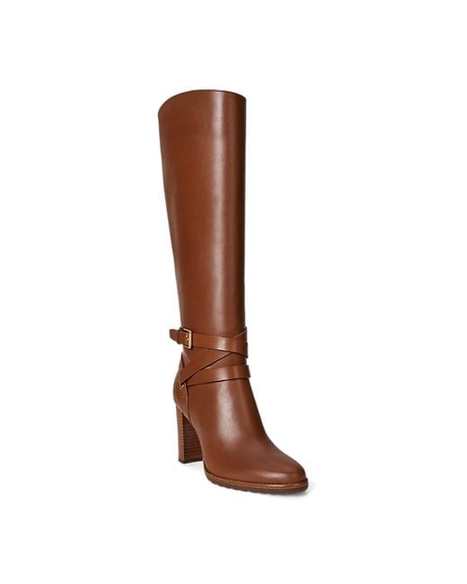 Ralph Lauren Brown Collins Stacked Heel Tall Boots