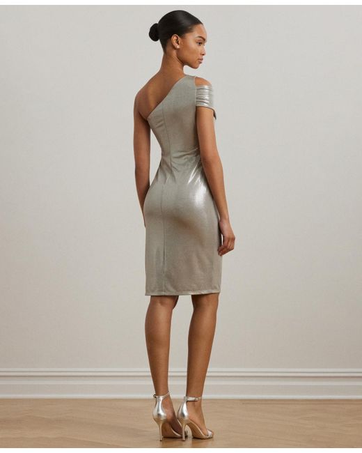 Ralph Lauren Natural Metallic One-shoulder Cocktail Dress