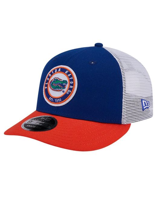 KTZ Blue Royal Florida Gators Throwback Circle Patch 9fifty Trucker Snapback Hat for men
