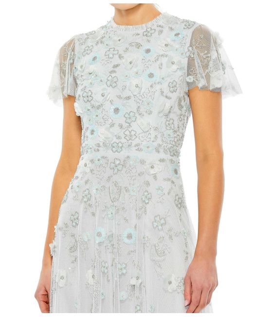 Mac Duggal White Embellished High Neck Cap Sleeve A Line Dress