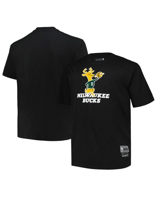 Mitchell & Ness Black Distressed Milwaukee Bucks Big And Tall Hardwood Classics Vintage-like Logo T-shirt for men