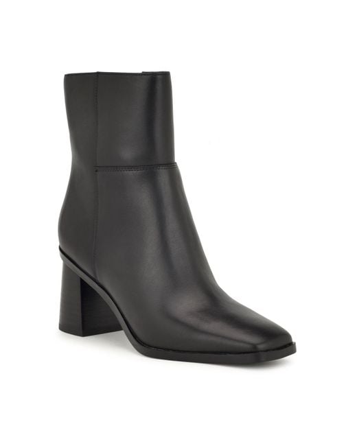 Nine West Dither Square Toe Stacked Heel Dress Booties in Black | Lyst