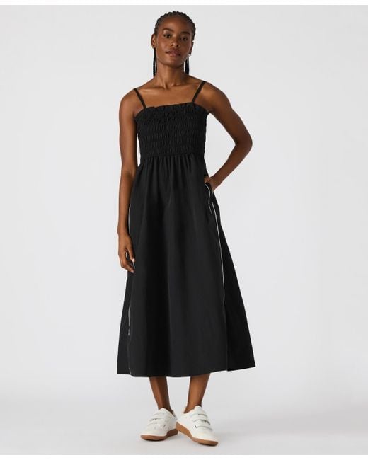 Steve Madden Black Kit Smocked Side-striped Midi Dress