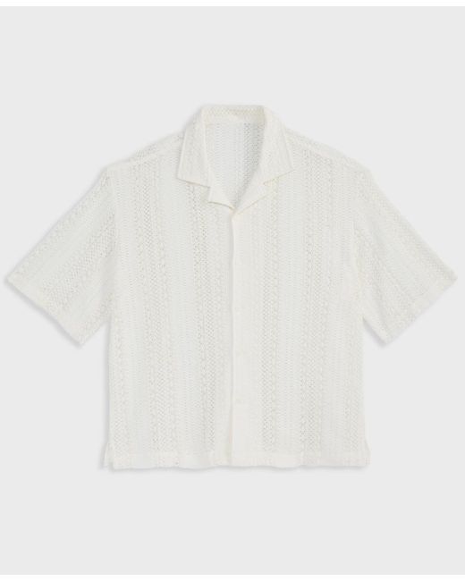 Mode Of One White Relaxed-fit Textured Crochet Button-down Camp Shirt for men