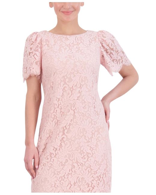 Jessica Howard Pink Short-sleeve Lace Sheath Dress