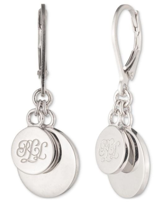 Ralph Lauren Metallic Sterling Silver Script Coin Drop Earrings