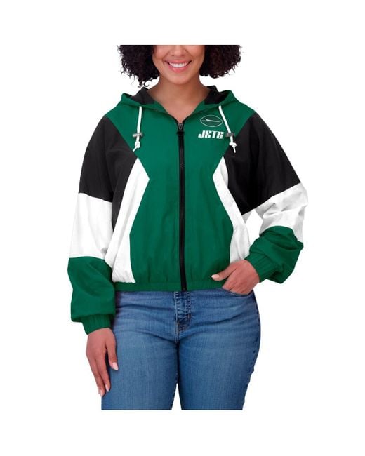 WEAR by Erin Andrews Green New York Jets Color Block Full-zip Windbreaker Jacket