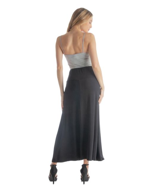 24seven Comfort Apparel Blue Petite Elastic Waist Solid Color Maxi Skirt