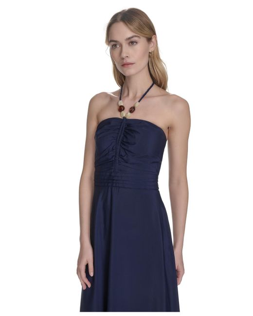 Eliza J Blue Ruched-front Halter Maxi Dress