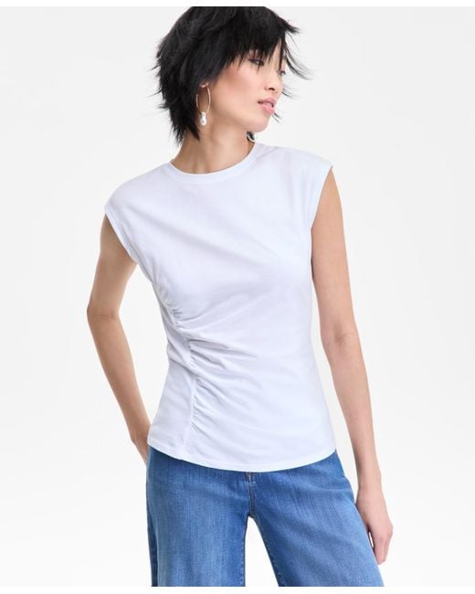INC International Concepts White Side-cinched Cotton Tank Top