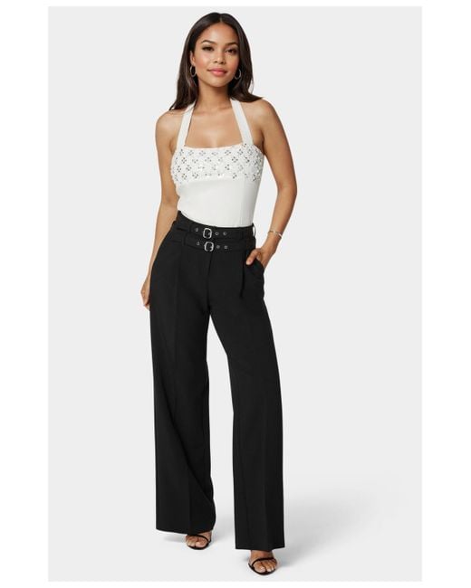 Bebe Blue High Waist Double Belted Palazzo Pant