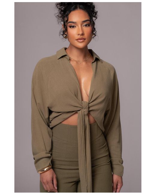 JLUXLABEL Brown Soho Front Tied Woven Top