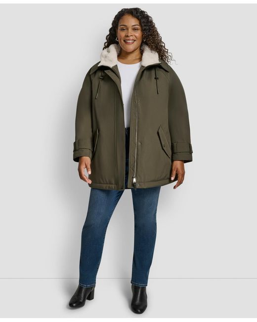DKNY Green Plus Size Hooded Coat