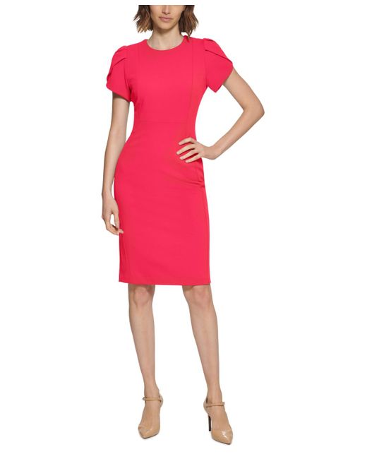 Calvin Klein Pink Tulip-sleeve Scuba-crepe Sheath Dress
