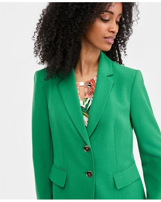 Kasper Green Petite Two-button Notch Collar Jacket