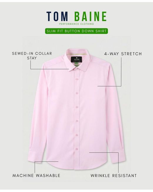 Tom Baine Pink Performance Stretch Solid Button Down Shirt for men