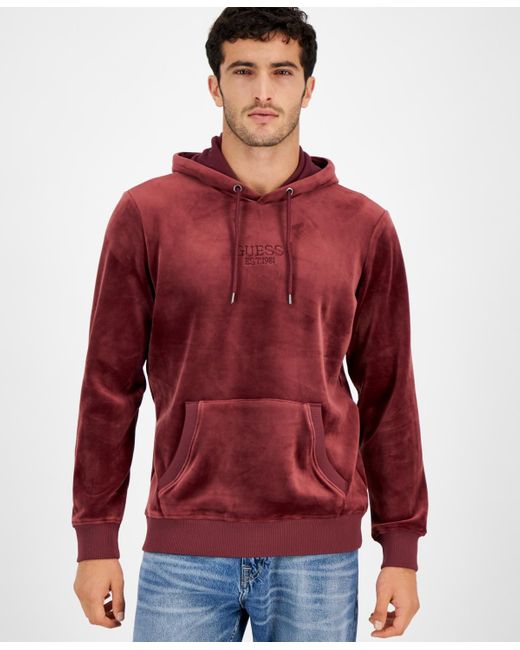 Guess Bonded Long Sleeve Velvet Hoodie in Red for Men Lyst