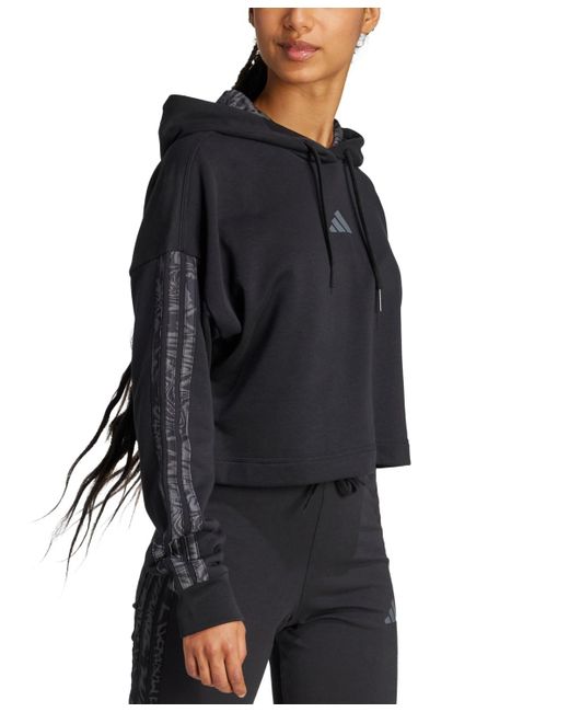 Adidas Black Printed 3-stripe French Terry Pullover Hoodie