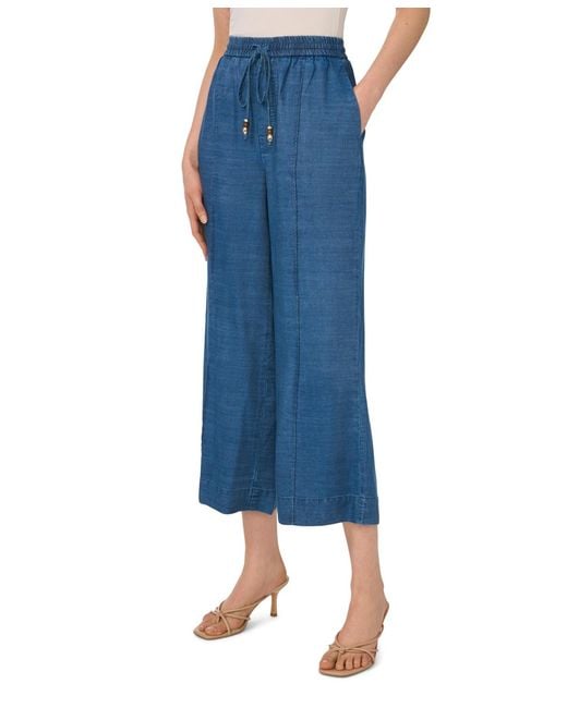 Cece Blue Scallop Chambray Pull-on Pants