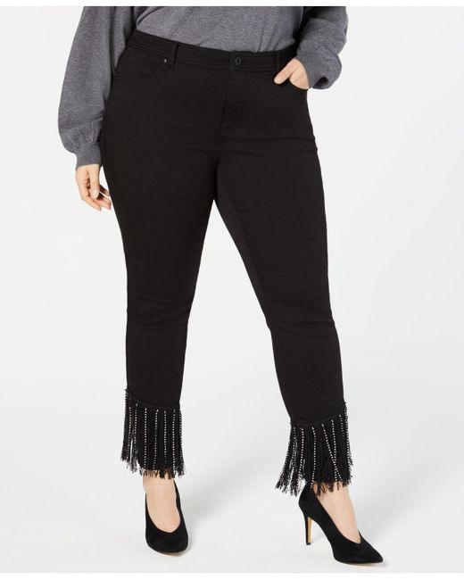 Rhinestone-fringe Skinny Jeans, Created 