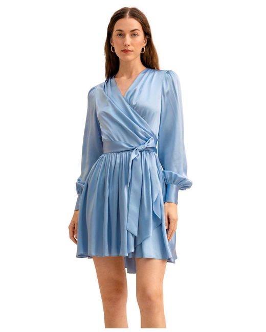 LILYSILK The Linaria Wrap Dress For Women in Blue | Lyst