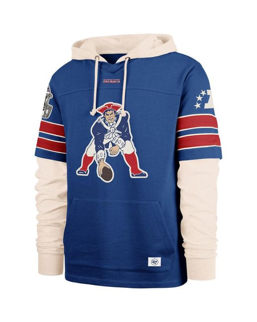 '47 Blue New England Patriots Throwback Split Zone Cornerback Duo Hoodie for men