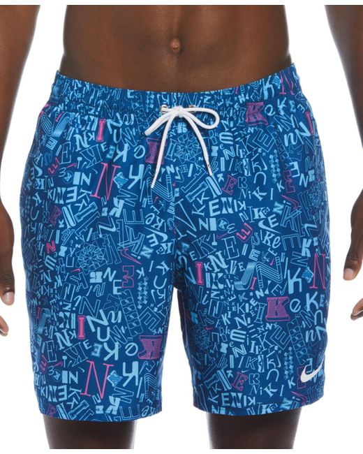Nike Blue Blender Tossed Logo-print 7" Twill Swim Trunks for men