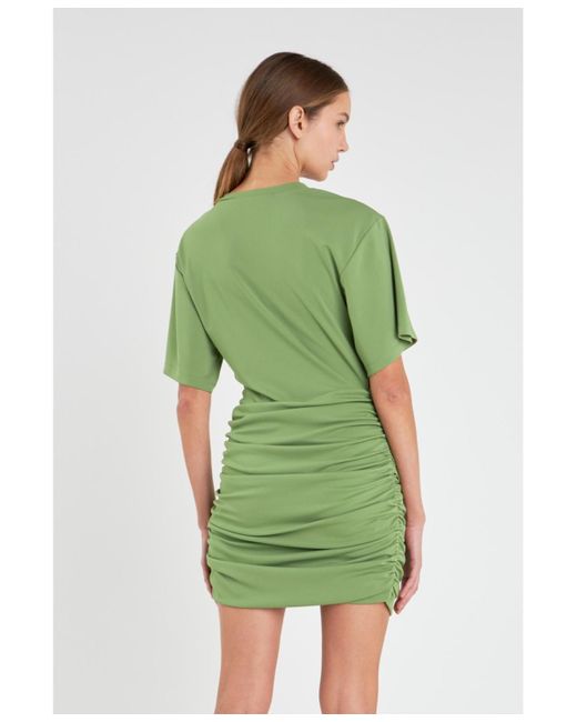 Grey Lab Green Asymmetric Ruched Mini Dress