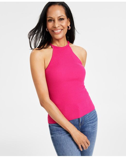 INC International Concepts Pink Chain-strap Halter Sweater Tank