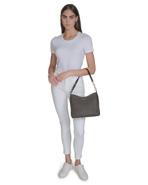 Calvin Klein Black Nova Top Zipper Mini Signature Chain Shoulder Bag