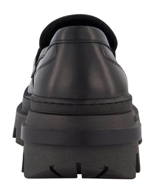 Karl Lagerfeld Black White Label Leather Lug Sole Loafers for men