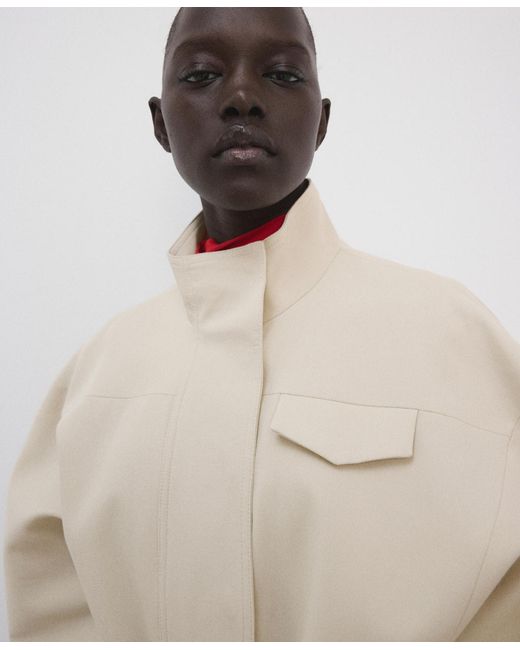 Mango Natural High Neck Belted Jacket