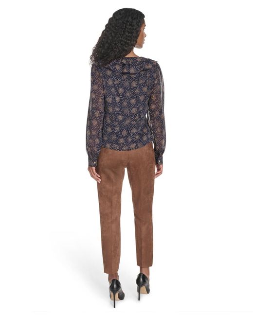 Tommy Hilfiger Blue Posy Ruffle Long Sleeve Blouse