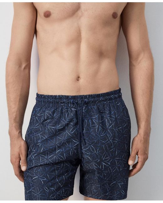 Mango Blue Drawstring Printed Swimsuit for men