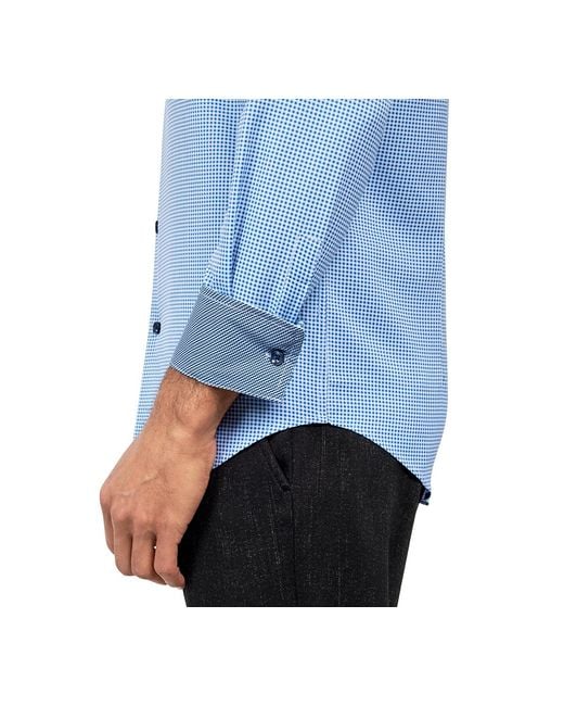 Con.struct Blue Recycled Slim Fit Gingham Performance Stretch Cooling Comfort Dress Shirt for men